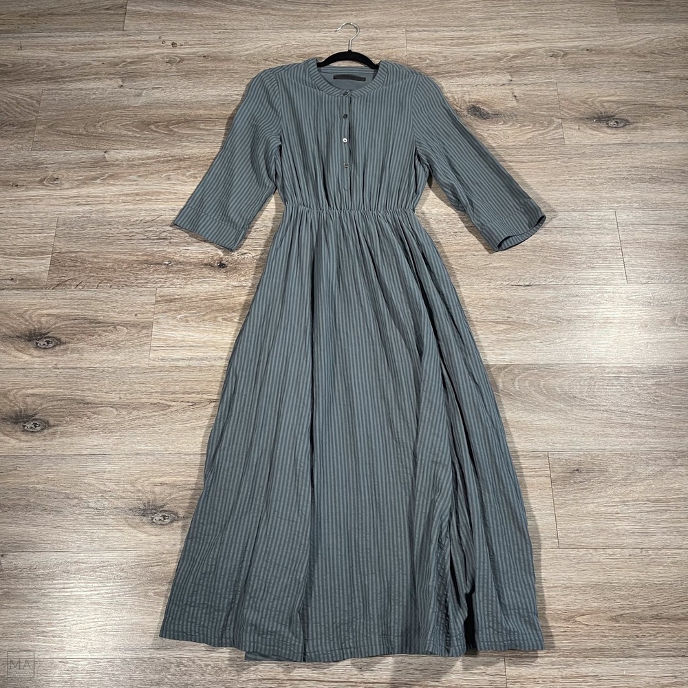 Jenni Kayne Women's Seersucker Shirt Dress Stripe Maxi 3/4 Sleeve Lined S Blue